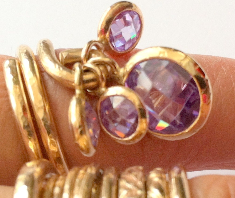 Gold Cluster Ring Iolite Zircons Handmade