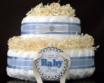 Sweet Baby Boy Diaper Cake 2 Tiers