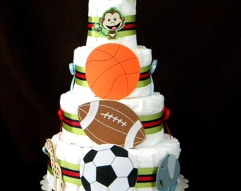 Sporty Monkey Diaper Cake 4 Tiers