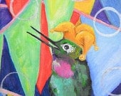 Hummingbird Jester Painting small 6x6 original artwork