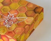 Original Honeycomb Bee Painting 6x6" OOAK art
