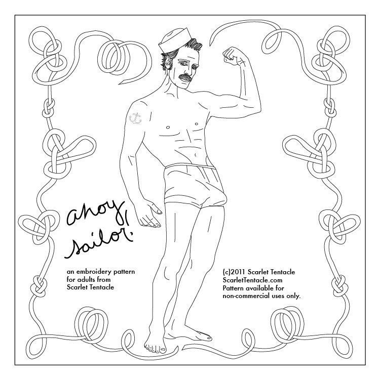 Naughty Embroidery Beefcake Digital Pattern - Hello, Sailor