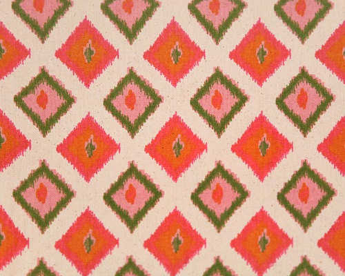 DESTASH/REMNANT - Home Dec Fabric Yardage - Carnival by Premier Prints - Ikat Diamonds - Pink, Orange and Green 1/2 Yard