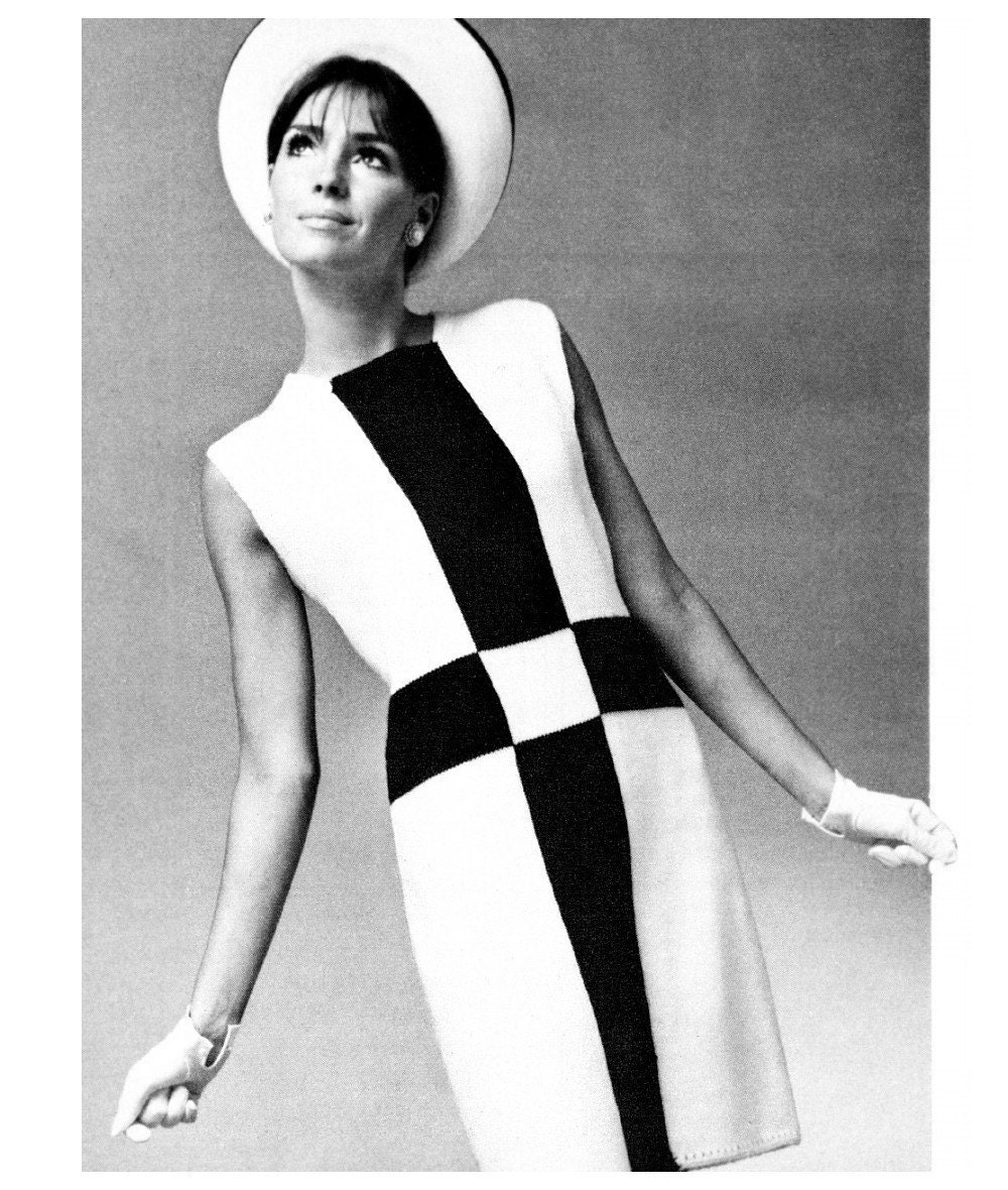Vintage Knitting Pattern Mod Color Block Mini Dress 1960s Scooter Geometric Stripe PDF