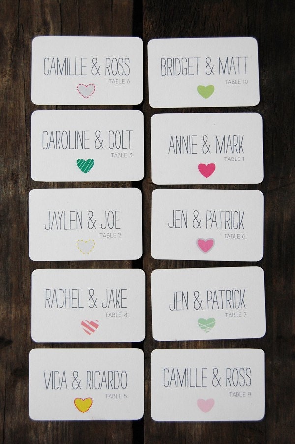 Mismatched Hearts Escort Cards