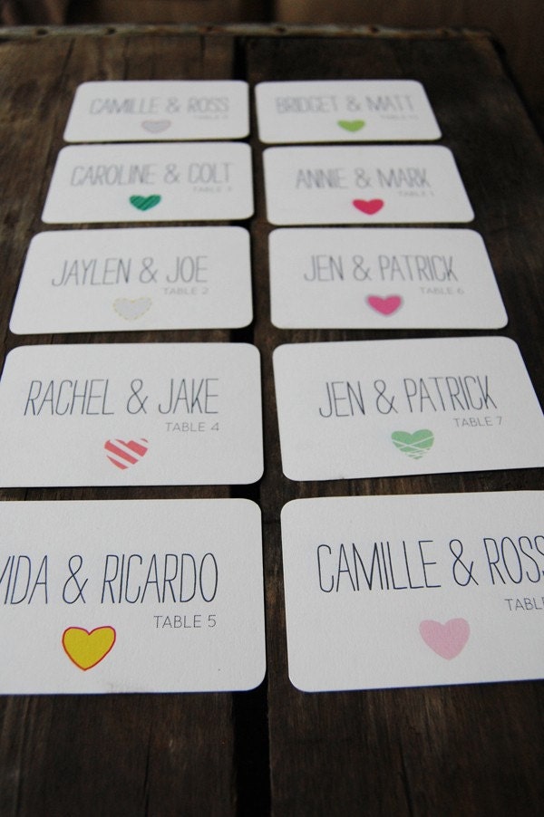 Mismatched Hearts Escort Cards