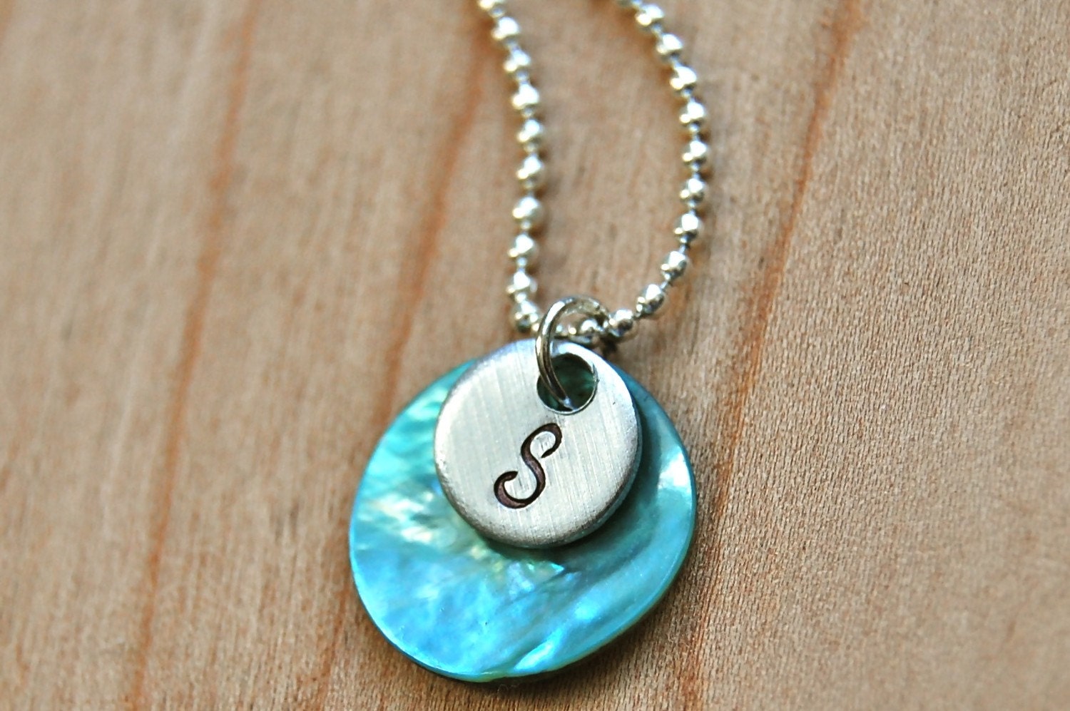 Initial or name and shell personalized custom hand stamped necklace