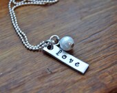 Simple tag personalized with pearl charm handstamped necklace