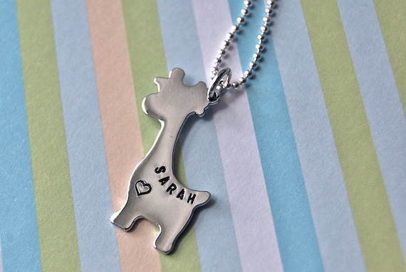 Personalized giraffe custom hand stamped necklace