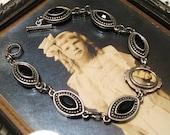 10% Off (cupon code marchmadness1) Antique Black Jet Black Glass Mourning Little Boy Vintage Silver Charm Bracelet