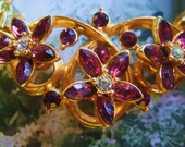 10% Off (cupon code marchmadness1) Vintage Necklace Amythest Glass and White Rhinestones Rose Gold Brass Peanut Chain