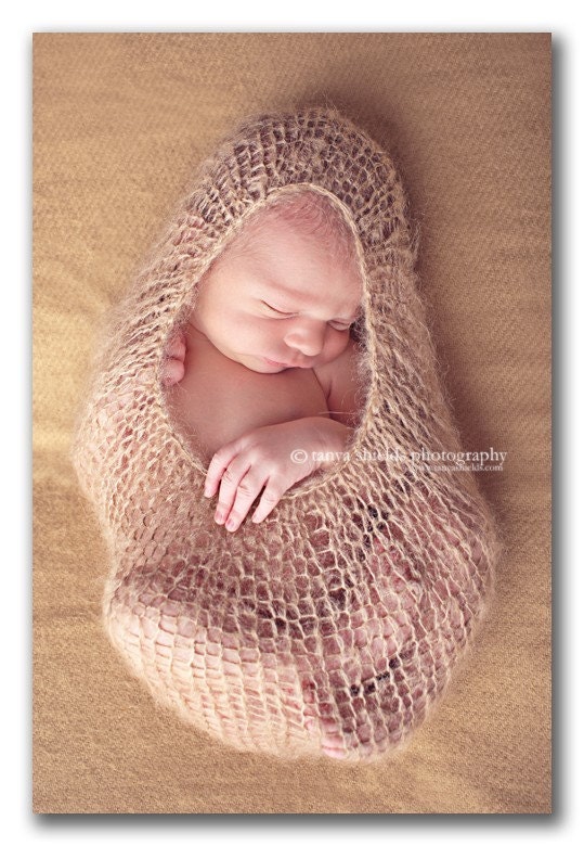 WRAP ME UP - hand knit lace silk kid mohair newborn photo prop - color Wheat
