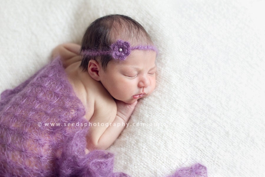 Crochet headband - lace silk mohair newborn photo prop