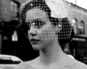 Weddings,1950s  Bow headdress with detachable birdcage veil with dots, white, ivory, cream, champagne, pink, black, blue, AgnesHart