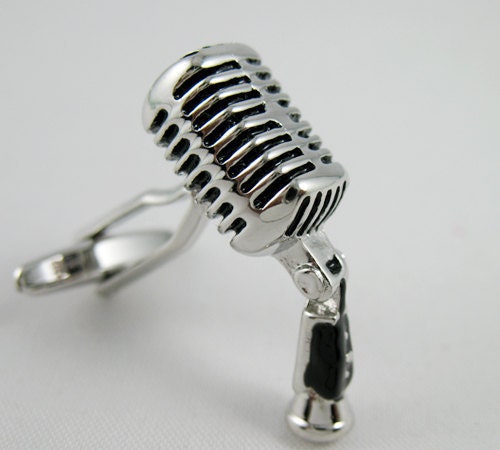 Mens Cufflinks- Silver Microphone Design, Fashion Cufflinks with a Gift Box