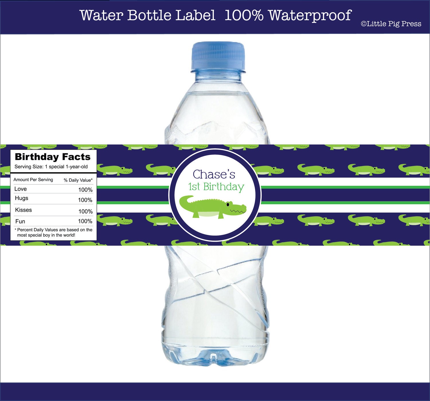 Preppy Alligator Party -- CUSTOM Water Bottle Labels -- Set of 15