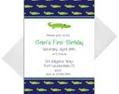 Preppy Alligator Party -- CUSTOM INVITATIONS -- Set of 10 - Printable File Available