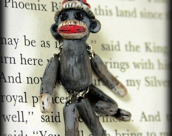 Sock Monkey Necklace, Handmade, Jewelry