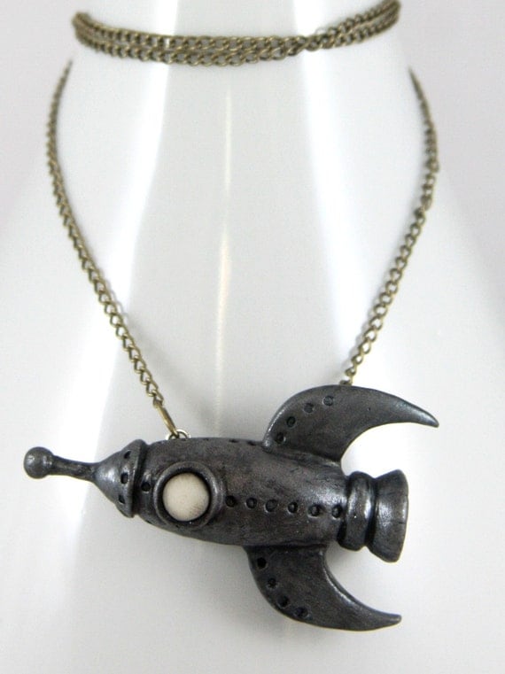 Retro Space Rocket, Necklace, Handmade