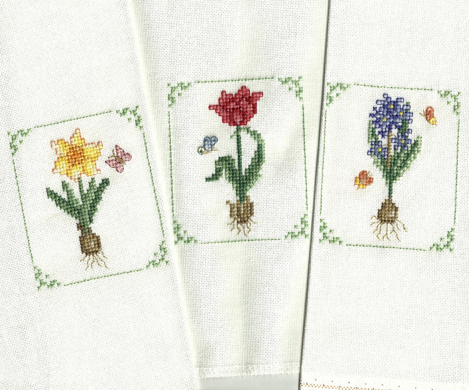 Spring Flower Trio in Cross Stitch