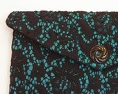 Teal and Black Lace Clutch