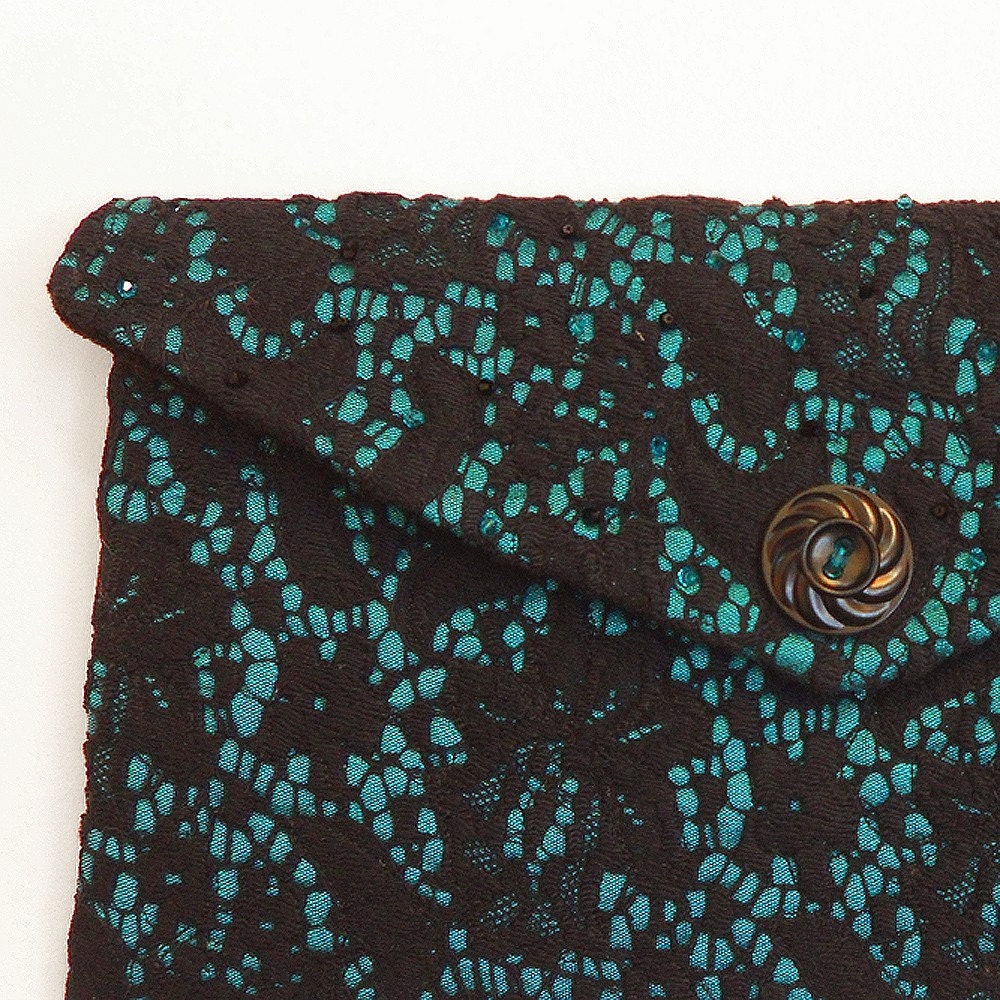 Teal and Black Lace Clutch