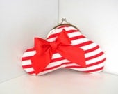 Clutch Purse Kiss Lock Framed Stripes Red Bow Ribbon Candy Cane Christmas