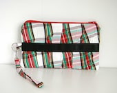 Christmas Plaid Wristlet Clutch Purse Red Green OOAK