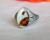 Red poppy adjustable ring, cocktail ring, handpainted italian jewelry, flower jewelry, everyday jewelry