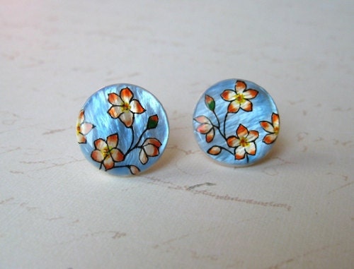 Flowers earring studs, handpainted jewelry, flower jewelry, spring fashion, artisan jewelry