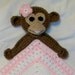 Crochet Girl Monkey Snuggle Blanket, Blanket, Lovie, Security Blanket, Baby Snuggle Blanket