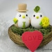Custom Love Birds Wedding Cake Topper with Sweet Nest - the Bride Hold a Yellow Rose Bouquet(Choice of Color)