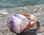 Change the World Ring - Amethyst stone - copper wire wrapped - size 6