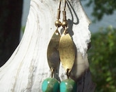 Change is Good Earrings - antique brass / gold wavy metal - aqua - blue - turquoise - green - glass SALE