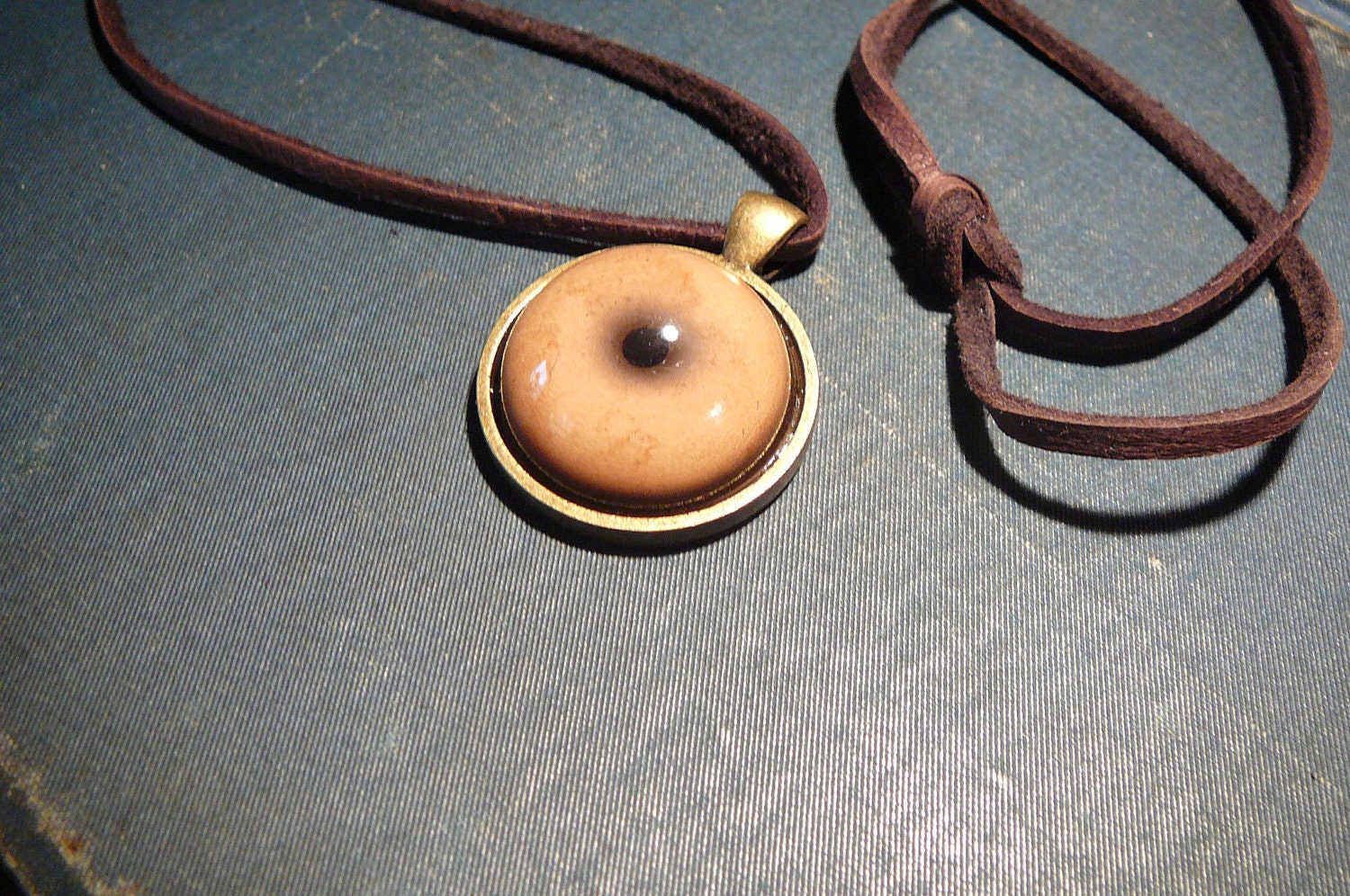 Large Zombie eye Necklace (Tan eye in antique brass bezel)