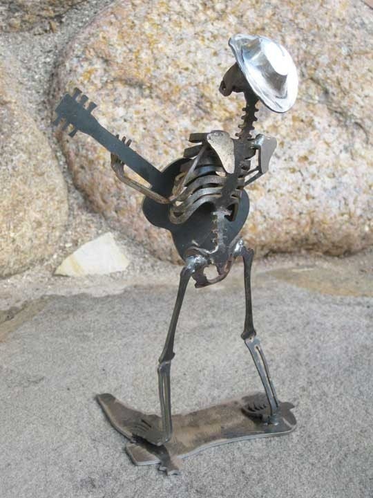 Cowboy Zombie Skeleton Guitarist Steel Sculpture