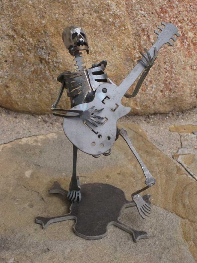 Zombie Skeleton Musician Guitar Solo Metal Sculpture