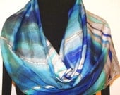 Hand Painted Silk Scarf Colorado Winter. Size Large 21x70. Silk Scarf in Blue and Turquoise. Made in Colorado. 100% silk. MADE TO ORDER.