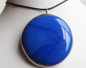 On Sale: Round Stained Glass Pendant, Handmade Necklace Pendant, Royal Blue, Opaque Blue, Handmade Jewelry