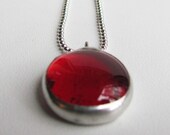 Birthstone Charm Necklace, January Birthday, Stained Glass Pendant, Handmade Jewelry, Capricorn, Red Garnet, Ruby Red , Silver
