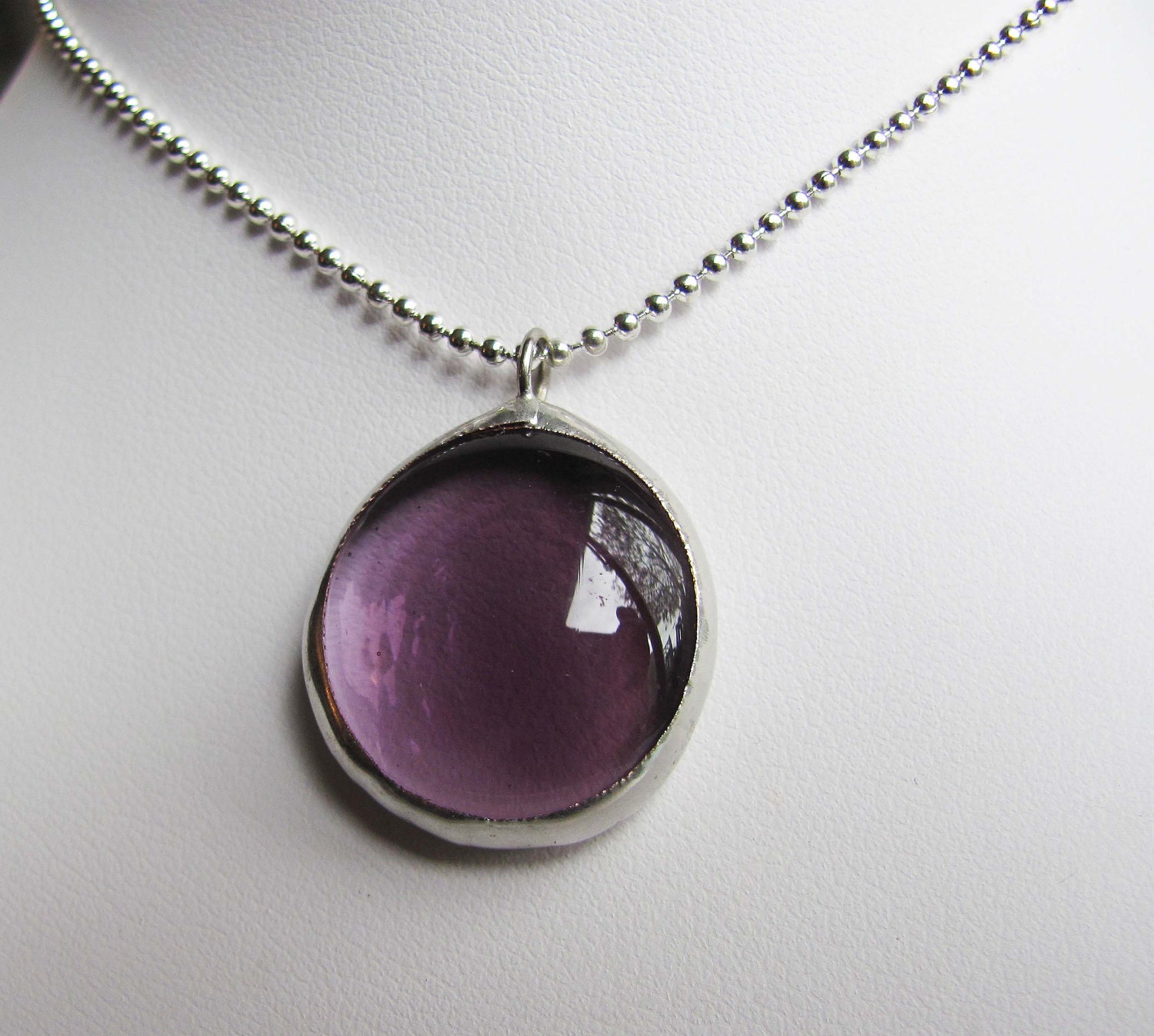 February Birthday, Birthstone Charm Necklace, Stained Glass Pendant, Handmade Jewelry, Aquarius, Amethyst, Dark Purple, Silver