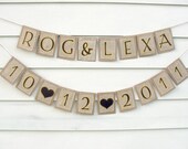COUPLES NAMES & DATE Kraft and Burlap Banner, Custom Colors Available