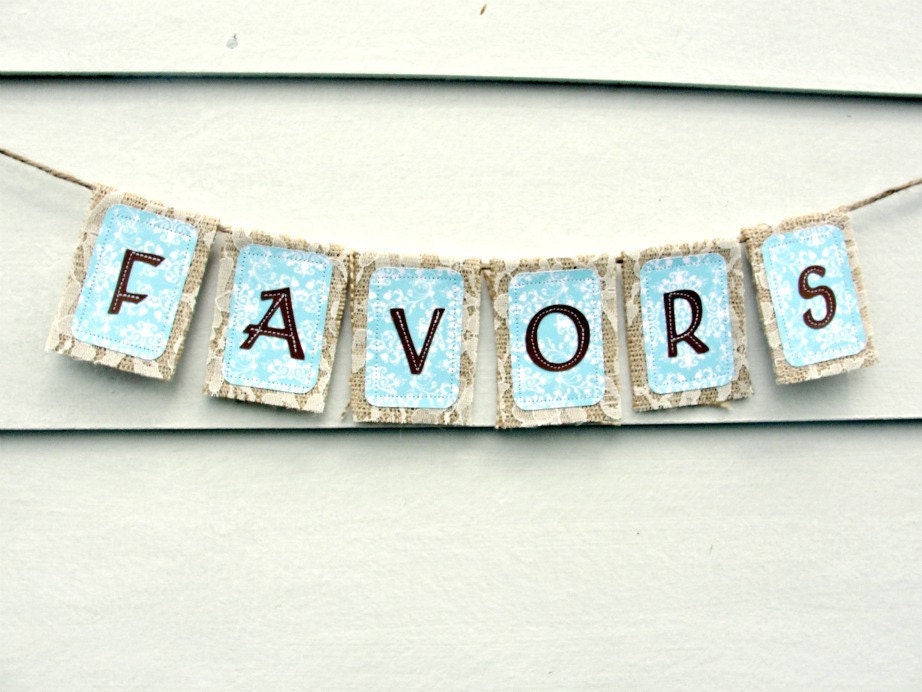 FAVORS Mini Burlap Wedding Banner with Lace, Custom Colors Available