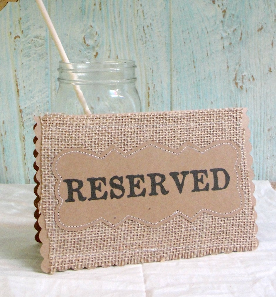 Wedding Table Cards RESERVED Place Holder, Set of 3 Burlap Kraft Rustic Country Woodland Table Signs