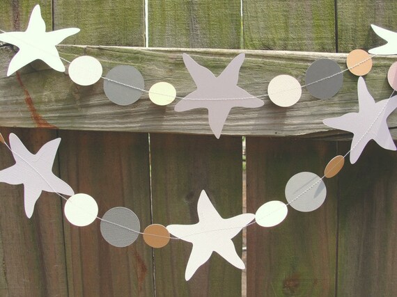 Wedding Garland Sewn Paper Starfish Garland, Beach Wedding Decor Neutrals, 8 feet