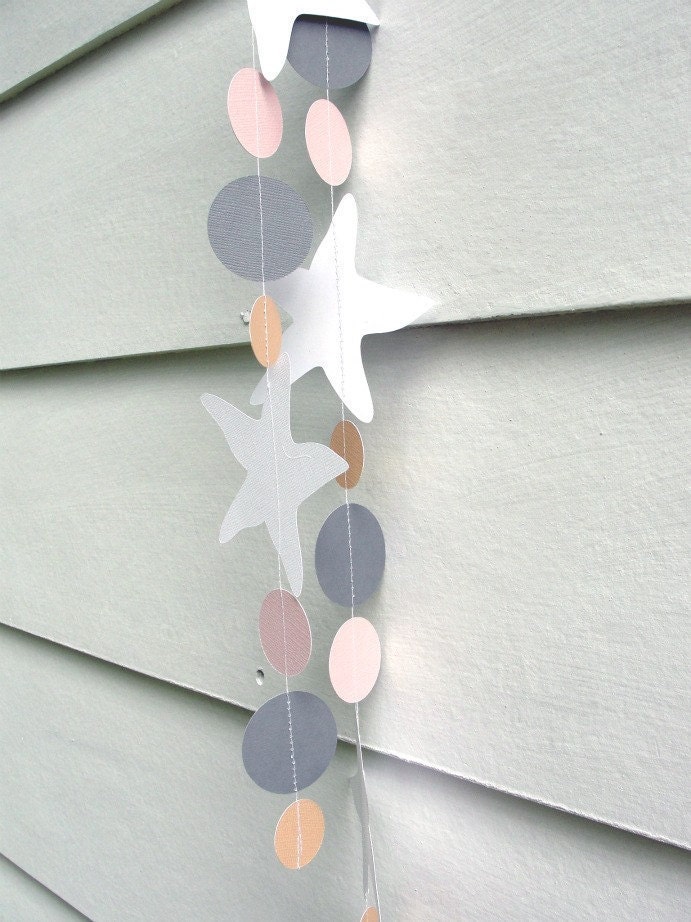 Wedding Garland Sewn Paper Starfish Garland, Beach Wedding Decor Neutrals, 8 feet