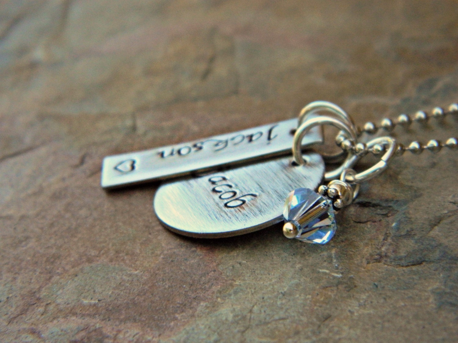 Hand Stamped Rectangle and Disc Necklace - Stainless Steel - The Natalie Design
