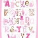 Illustrated Alphabet Wall Art Print- Pink Brown