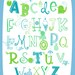 Illustrated Alphabet Wall Art Print- Blue