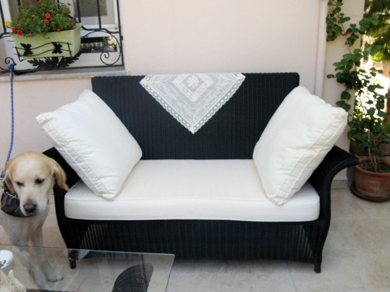 ANATOLIA Natural,Organic Silky Cotton and Lace Ivory Ornament for Sofa ,Seat,Tea Table Cloth